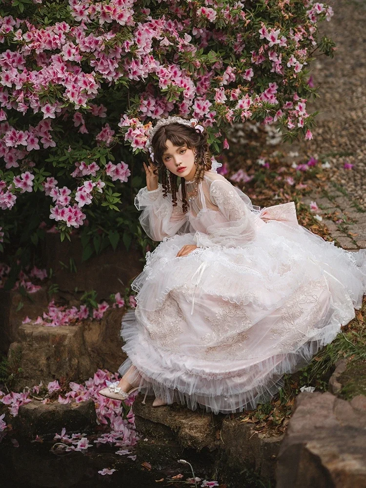 Abito Lolita oversize estivo senza fine dal design sussurro di Daydream, Lolita da sposa con fiori gemelli della migliore amica