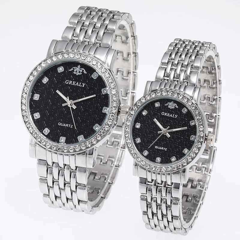 عارضة الماس مرصع زوجين الساعات سوار العصرية أزياء الكوارتز طالب الساعات الرجال والنساء زوج #3