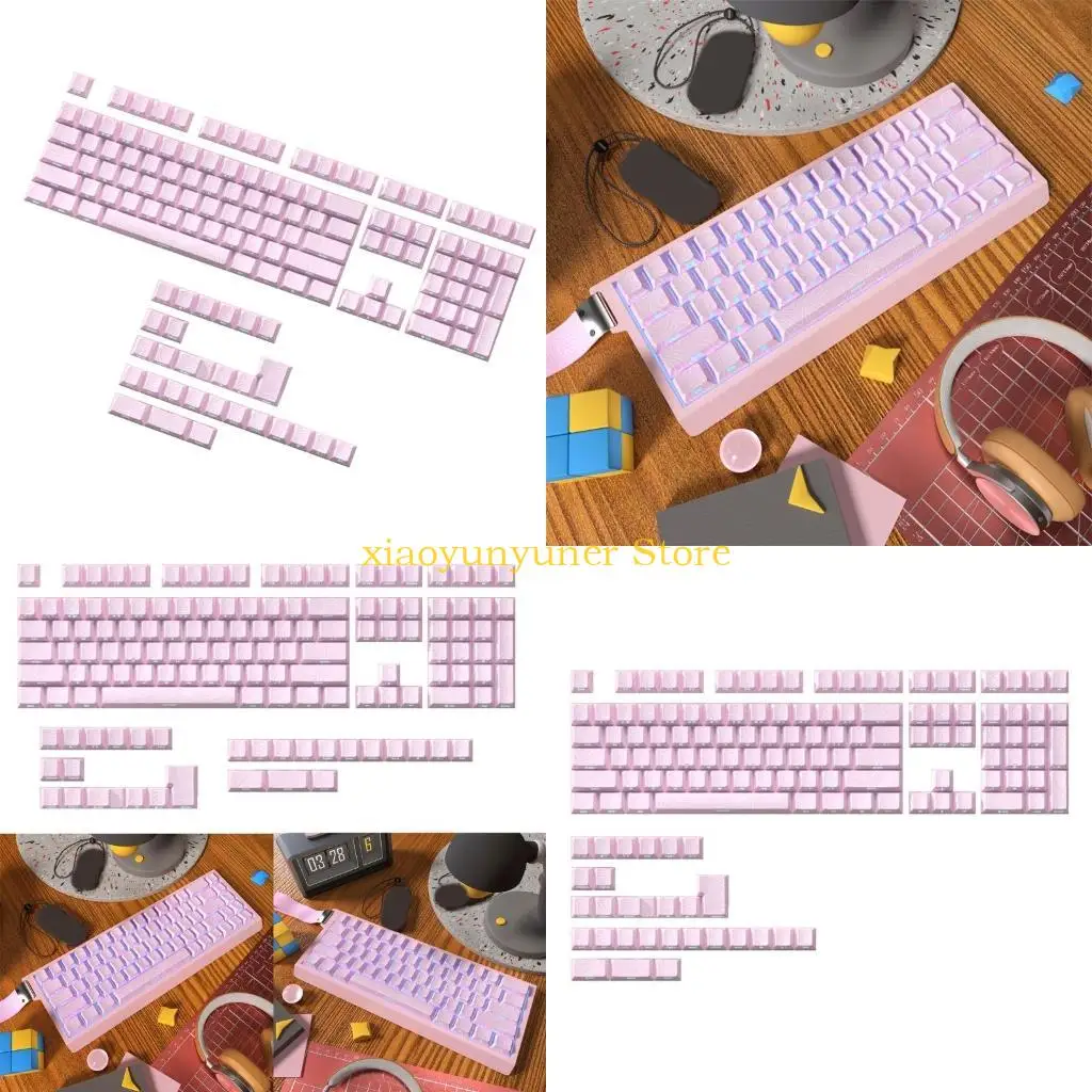 P9JB Pink Keyboard Keycaps with Side Print Side Backlit Characters Keycap for 136