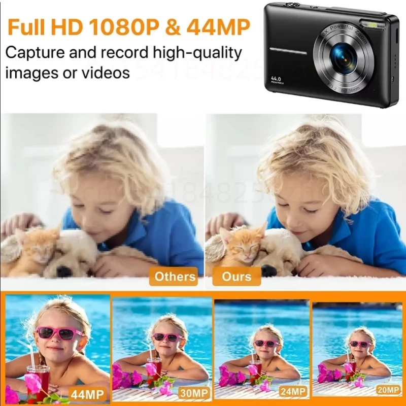 HD 1080P 2.4 بوصة كاميرا رقمية صغيرة قابلة للشحن مسجل فيديو 16x التكبير المدمجة 44MP كاميرات للأطفال المبتدئين كاميرا الهدايا