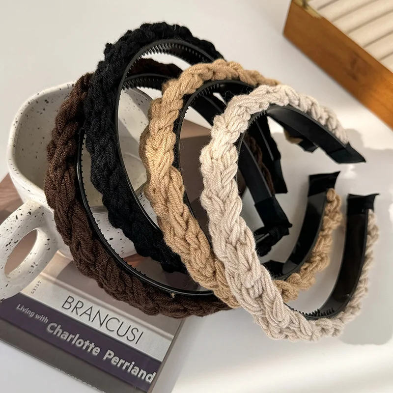 Retro Coffee Color Knitting Braided Headbands For Woman Girl Elegant Hair Band Wash Face Hair Hoop Fashion Hair Accessories New