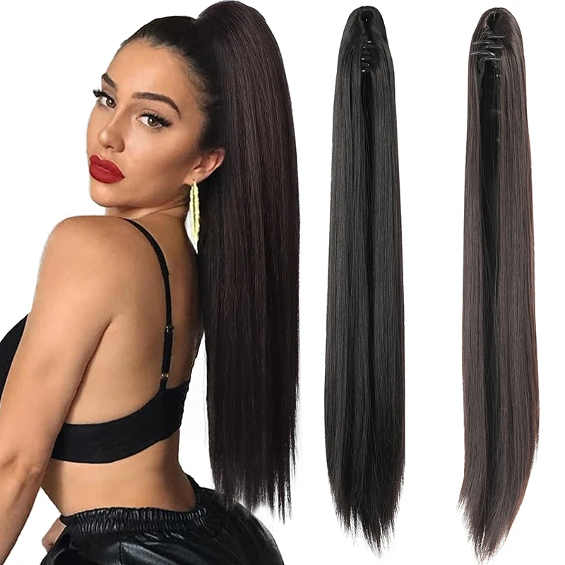 

Synthetic Long Straight Claw Clip On Ponytail Hair Extensions 20Inch Heat Resistant Pony Tail Hair piece For Women Daily Party