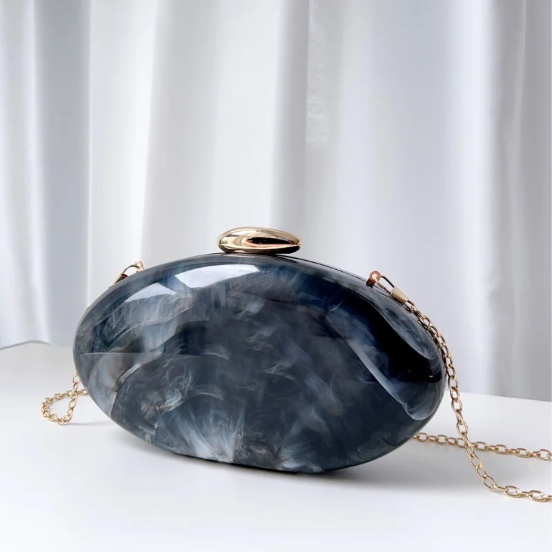 

New Personalized Oval Shaped Acrylic Clutch Bag Trendy Design Marble Pattern Handbag Women's Banquet Bag Bridal Purse