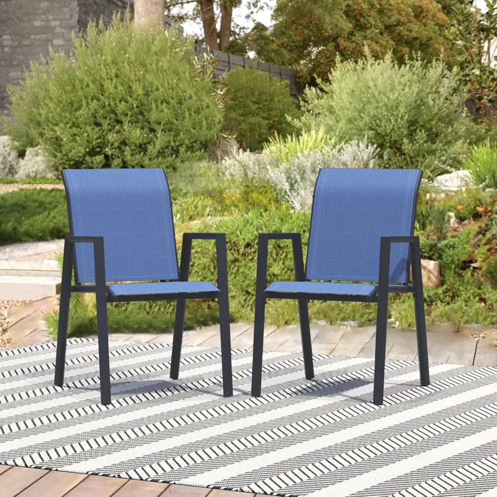 

Outdoor Patio Chairs Set of 2, Blue Stackable Outdoor Chairs, Lightweight Patio Set with High Back, Metal Dining Chair for Lawn,