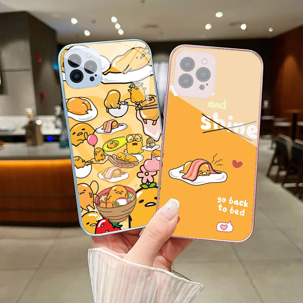 Sario G-Gudetama Phone Case For IPhone 15 14 13 12 Mini 11 Pro Max X XS XR 6 7 8 SE Plus Glass Hard Cover