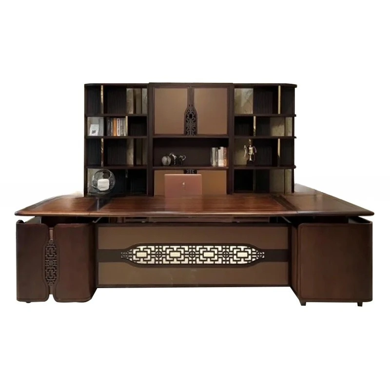 

Ash Ebony Solid Wood Taipan Pre sident Bo ss Bla ck Waln ut D esk Bookc ase Office Full Furnitu re
