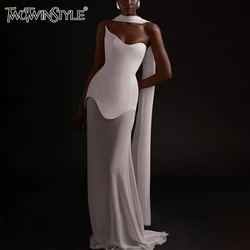 TWOTWINSTYLE Detachable Scarf Dresses For Women Strapless Sleeveless High Waist Slimming Solid Sexy Dress Female Fashion Clothes