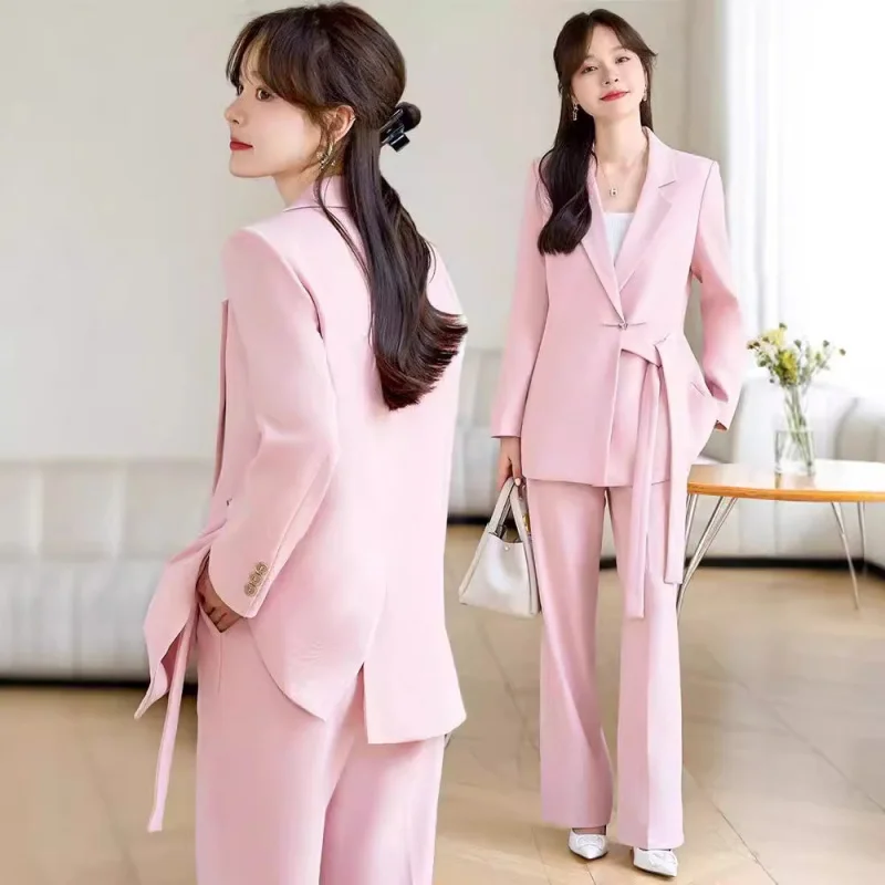 طقم بدلة راقية للنساء، ملابس رسمية احترافية جديدة للربيع والخريف، بدلة فضفاضة غير رسمية مكونة من قطعتين