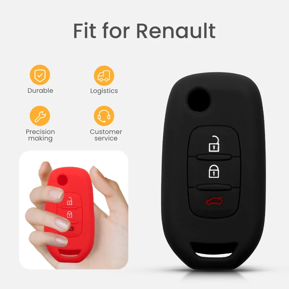 KEYYOU For Renault Duster Megane Duster Sandero Kangdoo Captur Twingo Silicone Car Key Cover Case Holder 3 buttons Car Key Skin