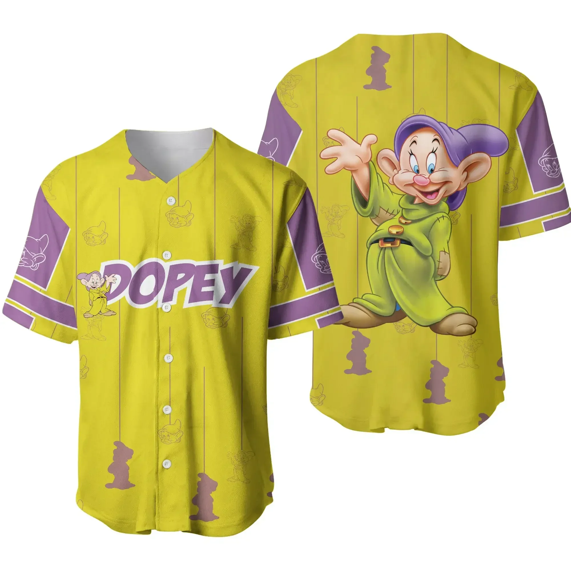 เสื้อยืดลำลอง3D jersei bisbol แคระ2024 Disney Dopey สำหรับผู้ชายผู้หญิงสามารถใส่ได้เองชื่อ Baju bisbol