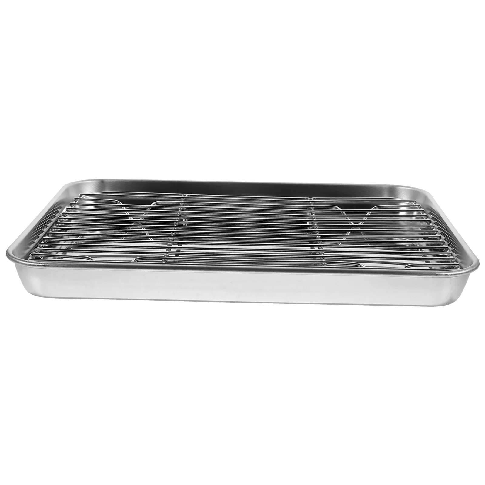 

2 Pieces/Set Rectangular Baking Tray Stainless Steel Baking Pan Sheet with Removable Cooling Rack - 26x20x25cm