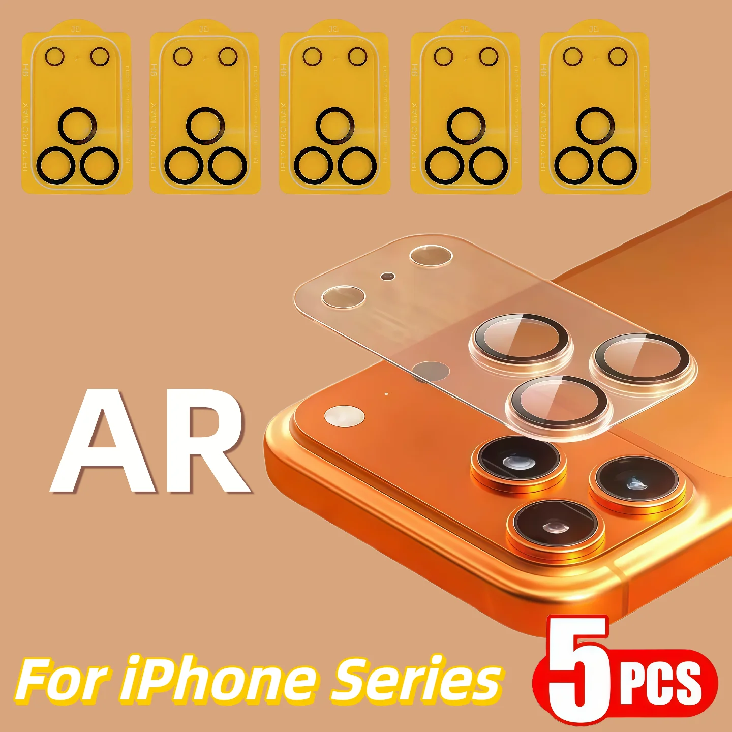 5Pcs For  iPhone 17 Air 16e 16 15 14 13 12 11 Pro Max Plus Mini Mobile Rear Camera With Tempered Glass Protection 9H