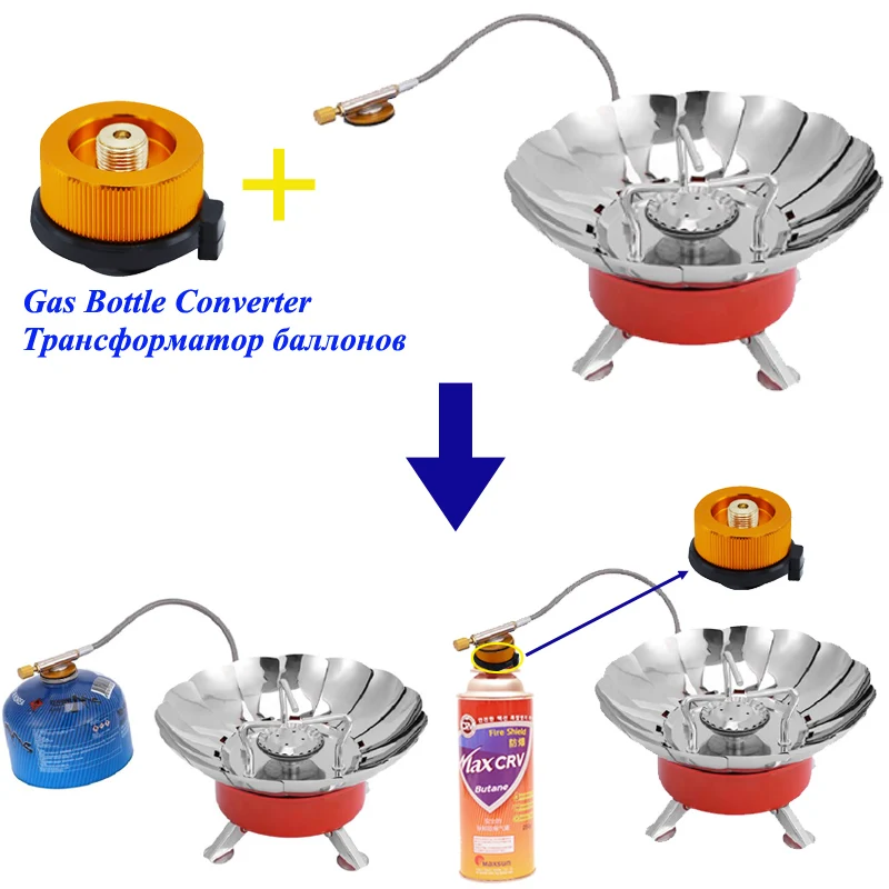 Outdoor Mini Portable Folding Heater Camping Lotus Burner Kitchen Cooker Heating Foldable Furance Head Card Gas Stove Wind Proof