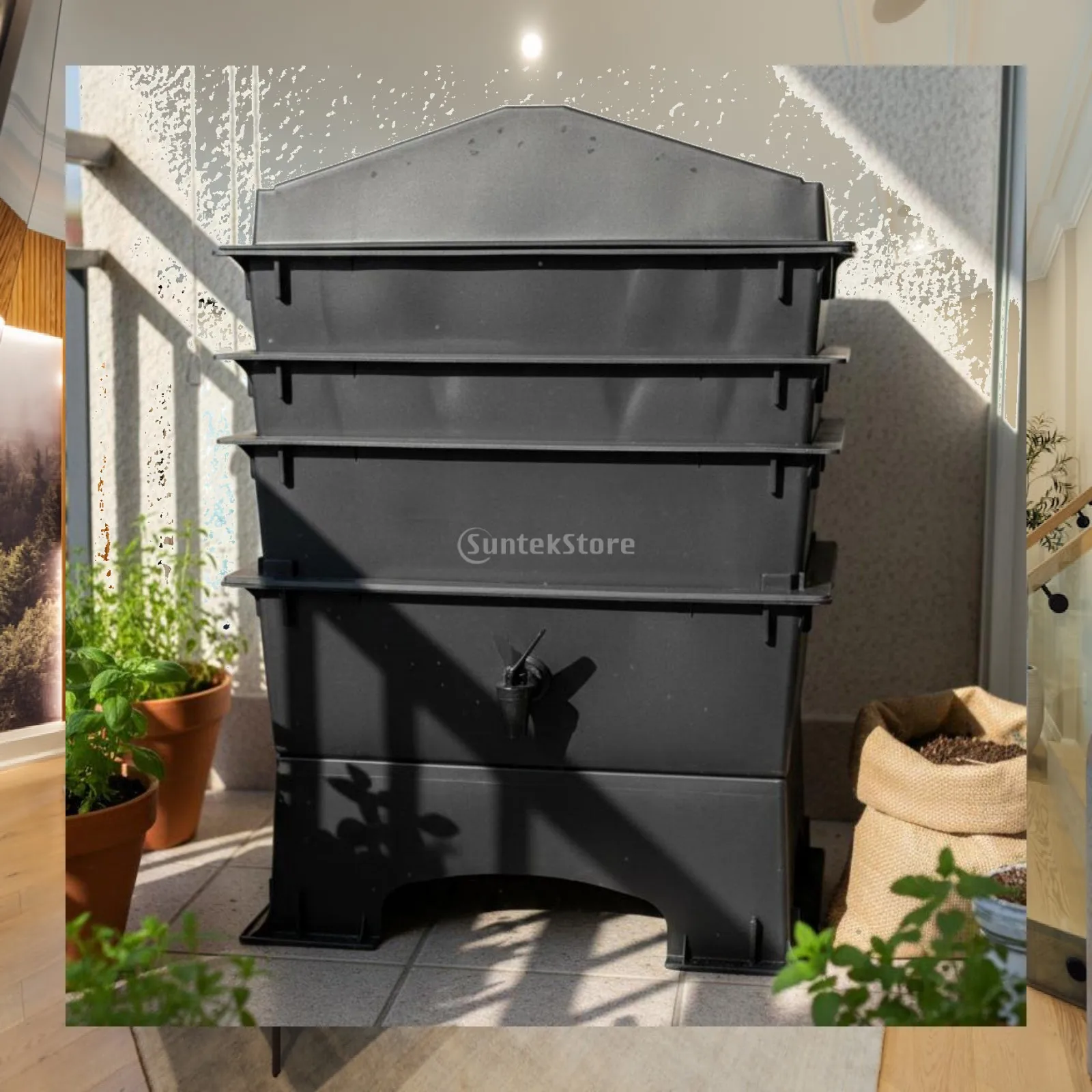 Vermicomposting Worm Box Compost Bin with Spigot for Liquid Fertilizer Indoor Kitchen Garden Recycling