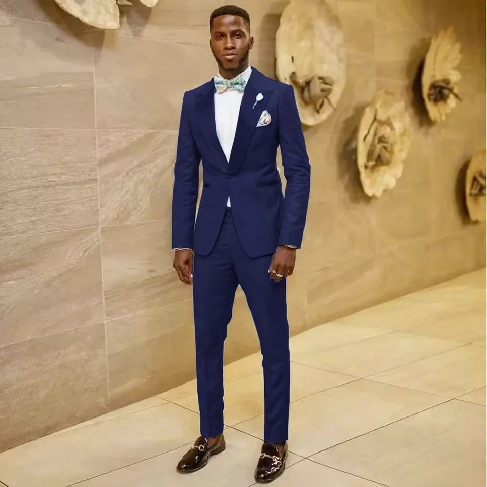 

Costume Homme Fashion Design Slim Fit 2 Pieces Sky Blue Men's Suits Groom Prom Tuxedos Groomsmen Blazer Sets For Wedding