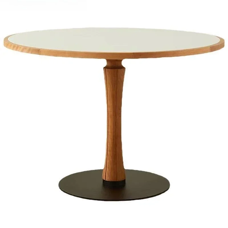 

Nordic black walnut rock slab round table, living room dining room household simple small apartment cherry wood round dining