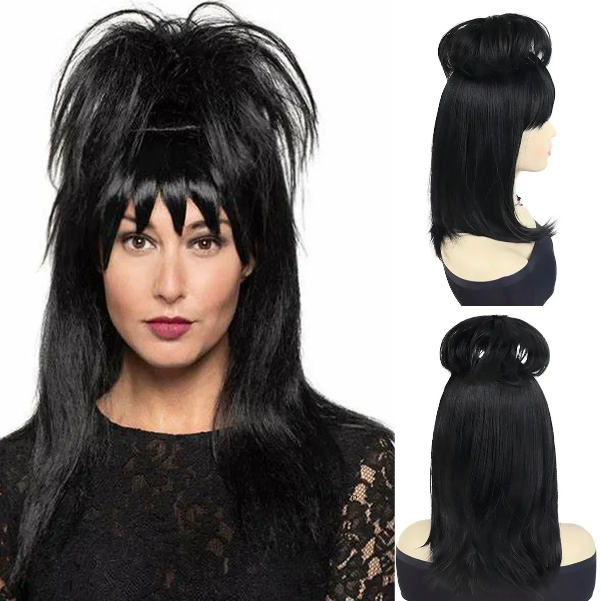 

Synthetic Long Straight Black Cosplay Wig with Fluffy Removable Bun for Women Lady Costume Bride Wigs Daily Halloween Party Use