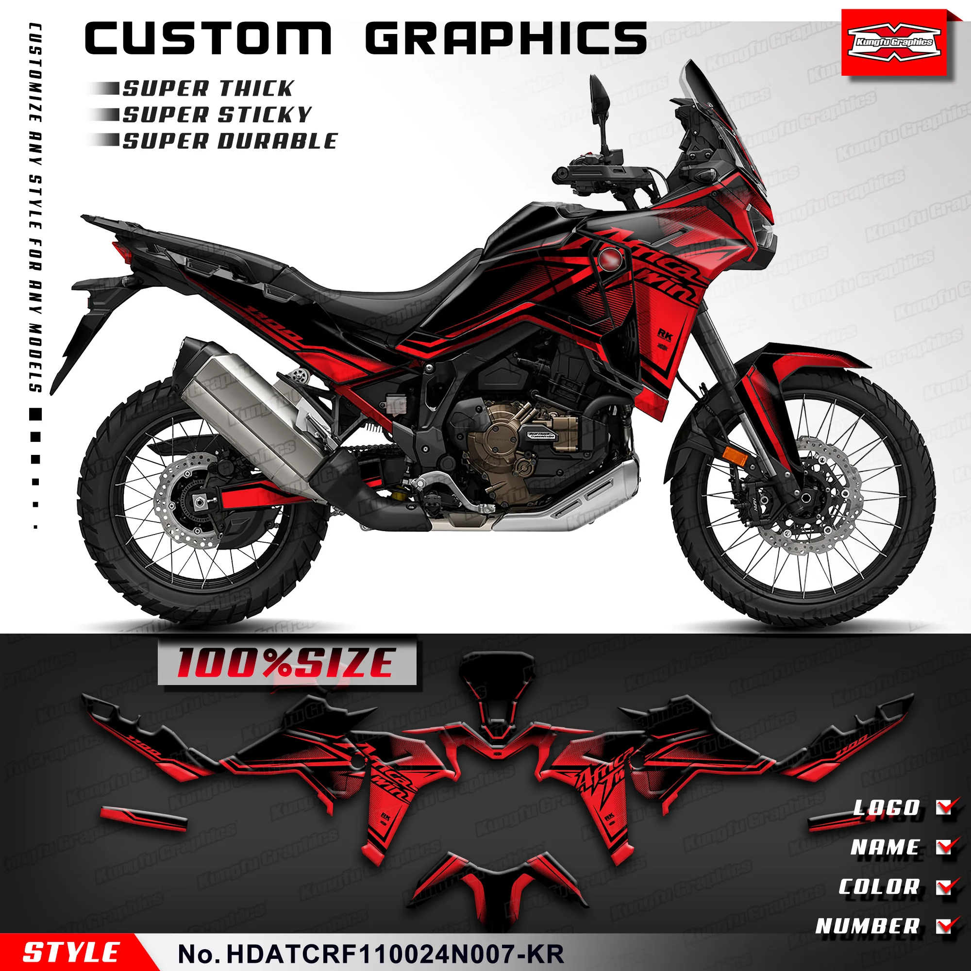 

KUNGFU GRAPHICS Adhesive Sticker Motorcycle Decals for Honda Africa Twin CRF1100L 2024 2025, HDATCRF110024N007-KR