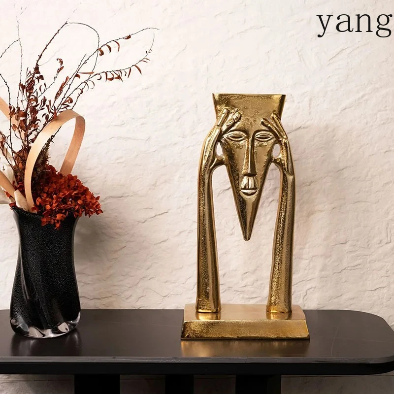 Golden Triangular Head Human Statue Desk Decoration Ornaments Creative Abstract Characters Resin Sculpture Room Aesthetics Decor