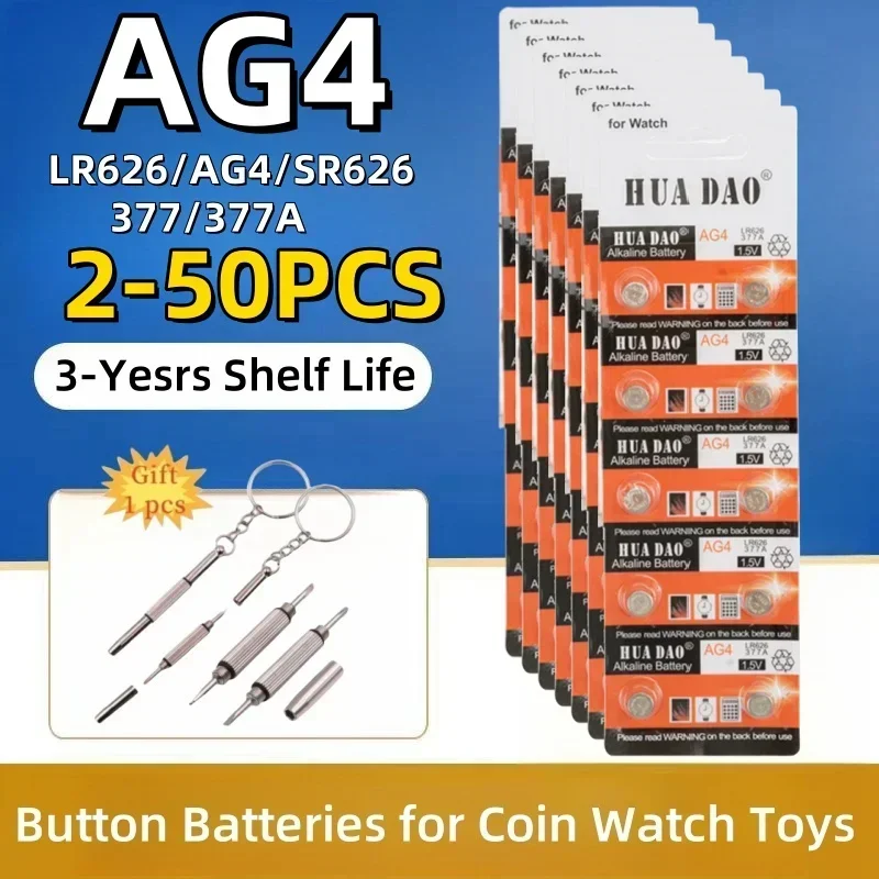 New2-50PCS AG4 377 1.55V Button Batteries SR626SW SR626 Cell Coin Alkaline Battery 177 376 626A LR66 LR626 Watch Toys Clock