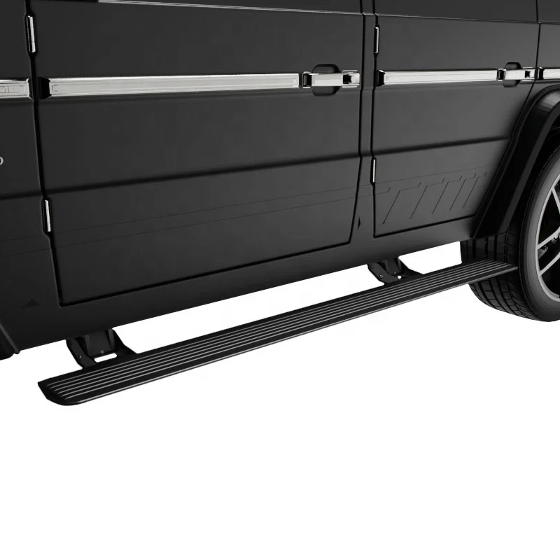 There are steps and side exhaust outlets on the vehicle power Running Boards For Benz G500 G63 Electric Side Step 2019-2023