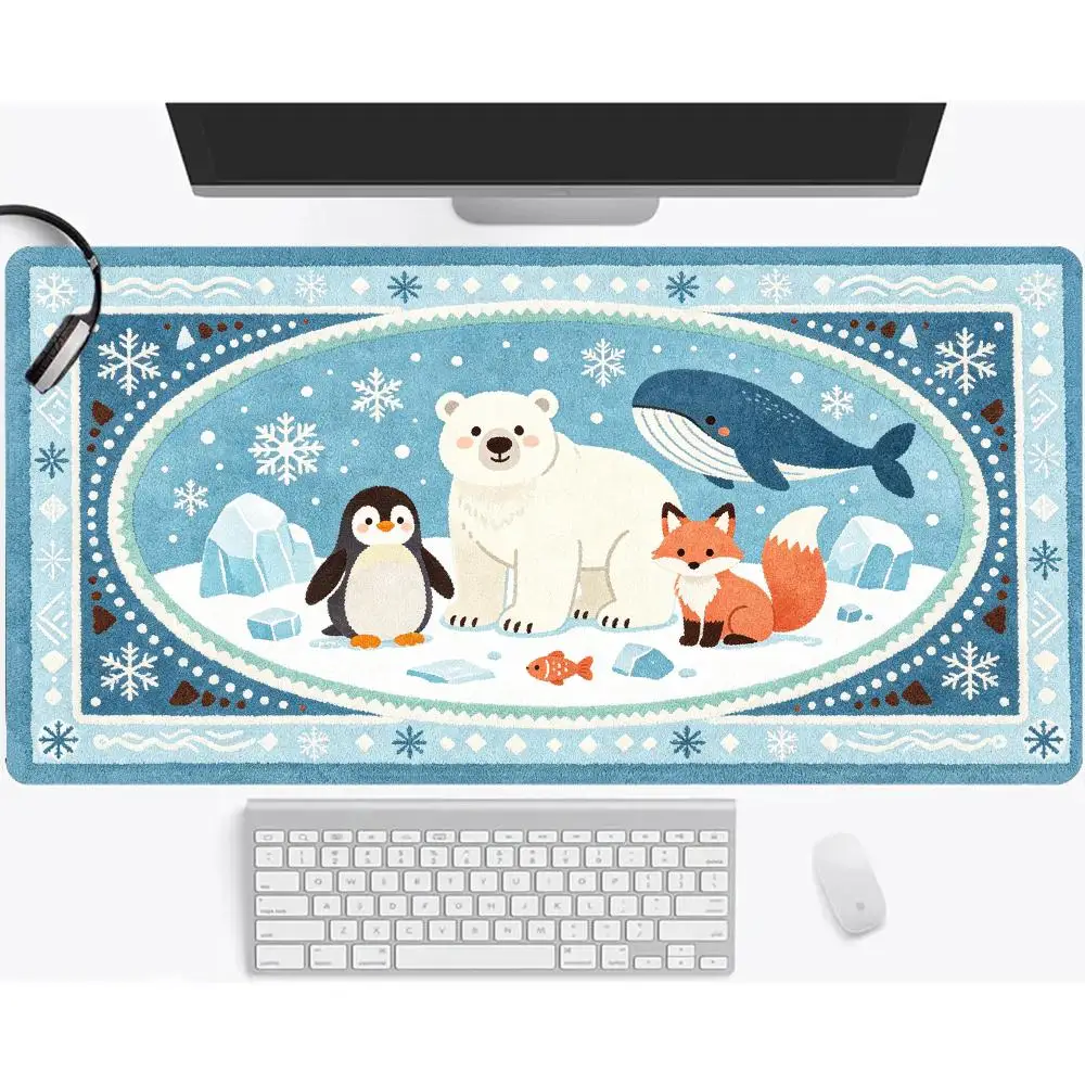 Arctic Polar Animals Rug Play Mat Mouse Pad Thick Rubber Smooth Surface For Kids Room