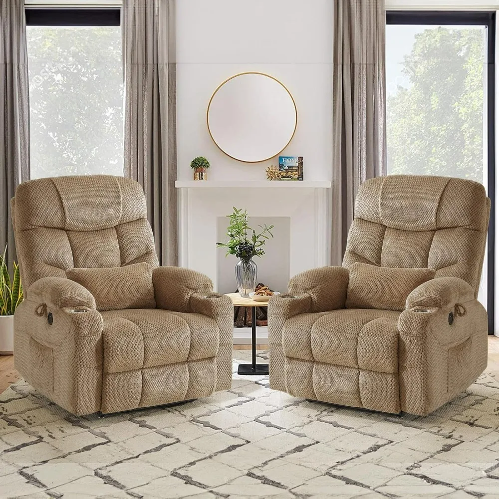 Power Lift Recliner Chair Set of 2 for Elderly with Massage and Heat, Textile Oversized Recliner Chair, Lift Chairs Recliner