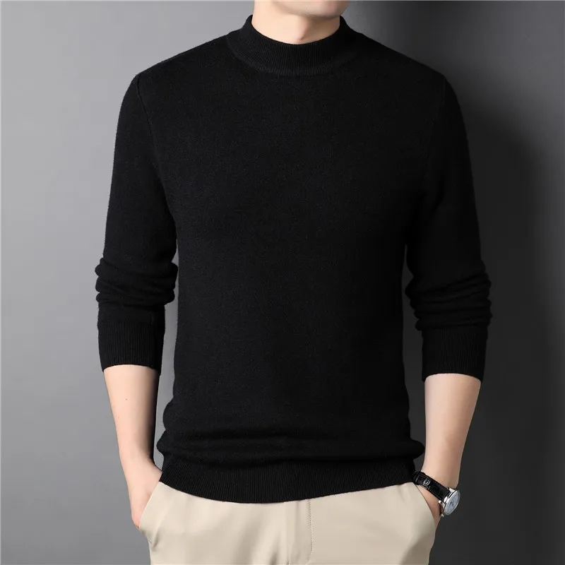 New Douyin Live Broadcast Spring  Autumn Solid Color Mock Neck Men's Slim Fit Sweater  Young Men s Base Layer Sweater for Men s