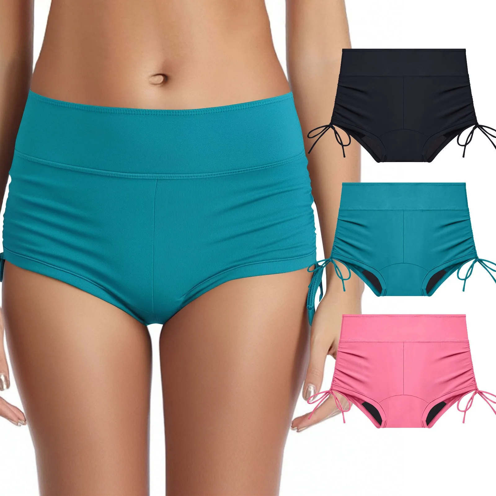 Women High Waist Bikini Bottoms Drawstring Swim Briefs Beach Shorts Ruched Bottom High Cut Swim Pants Female Beachwear