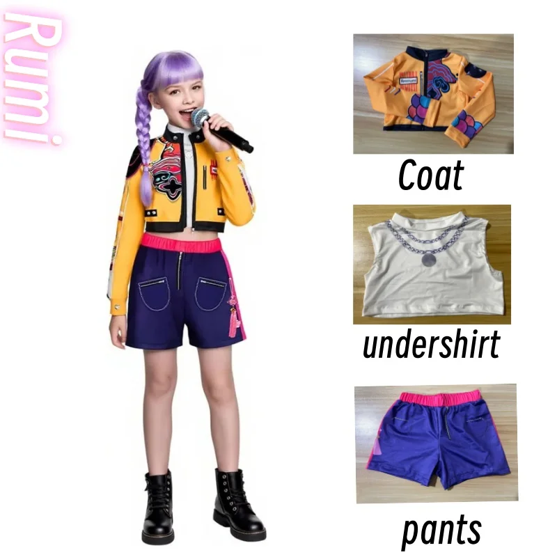 

Kpop Rumi Zoey Mira Party Girls Demon Costume Hunters Cosplay Outfit Jacket Top Shorts Kids HalloweenCostumes Singer Cosplay
