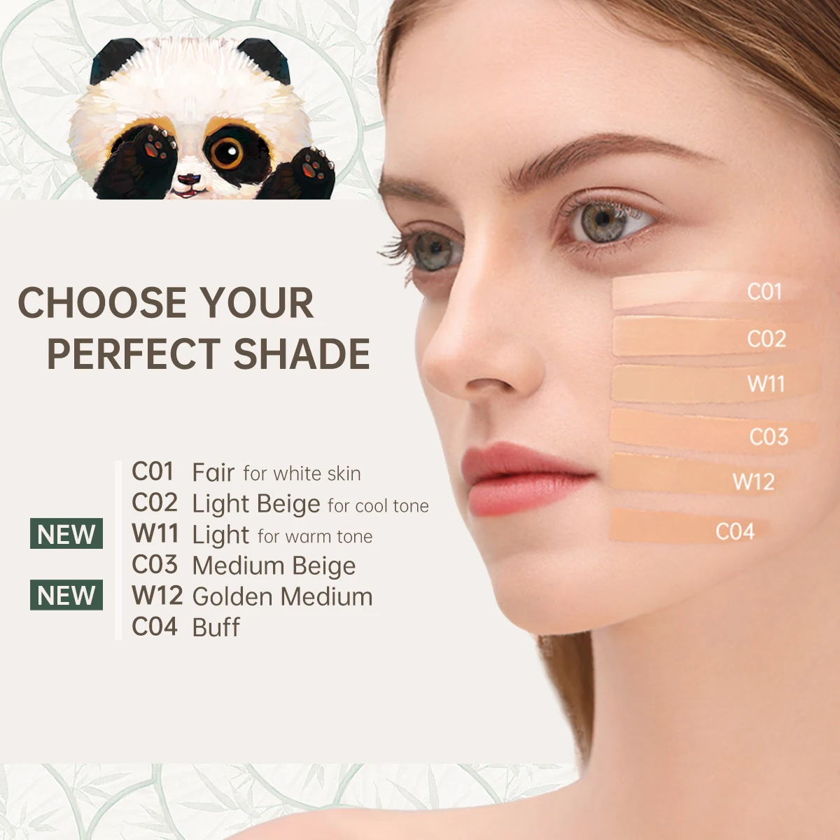 Panda Land Full Coverage Cushion Fondation, Breathable Hydrating Nourishing Poreless Face Makeup Save for Sensitive Skin