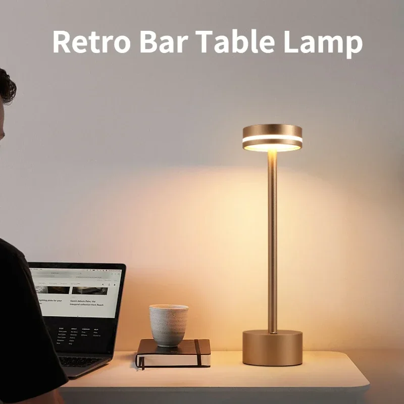 

Retro Bar Table Lamp Touch Sensor Desk Light Modern LED Bedside Lamp USB Cordless Night Light For Hotel Cafe Bedroom Home Decor