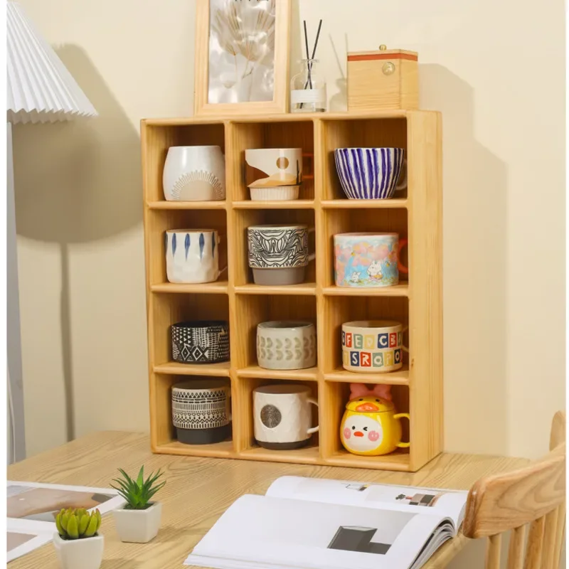 Japanese Cup Holder Solid Wood Multigrid Storage Rack Restaurant Wall Display Stand Versatile Practical Door Cabinet Shelf