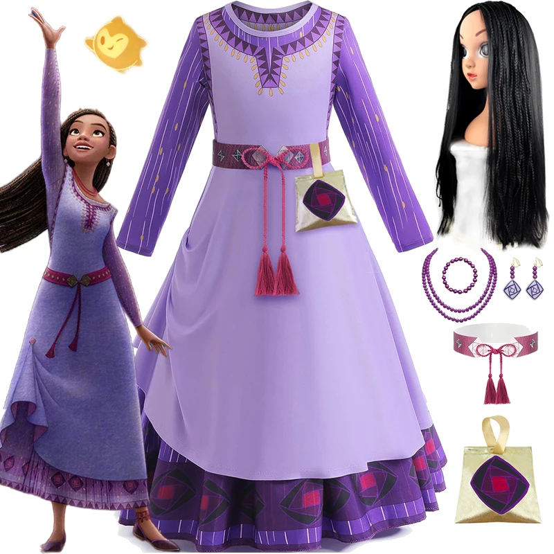 

Disney Wish Asha Princess Dress Children's Cosplay Dress Set Disney New Movie Wish Asha Costumes Girls Christmas Party Clothings