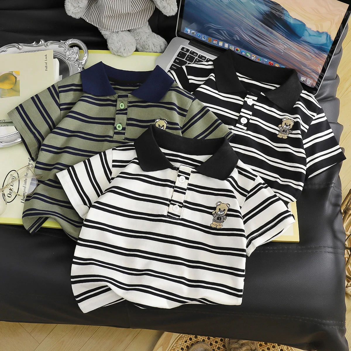 Summer Boys Striped Polo Shirts Short Sleeve Tops Korean Style Toddler Kids Casual T-shirt