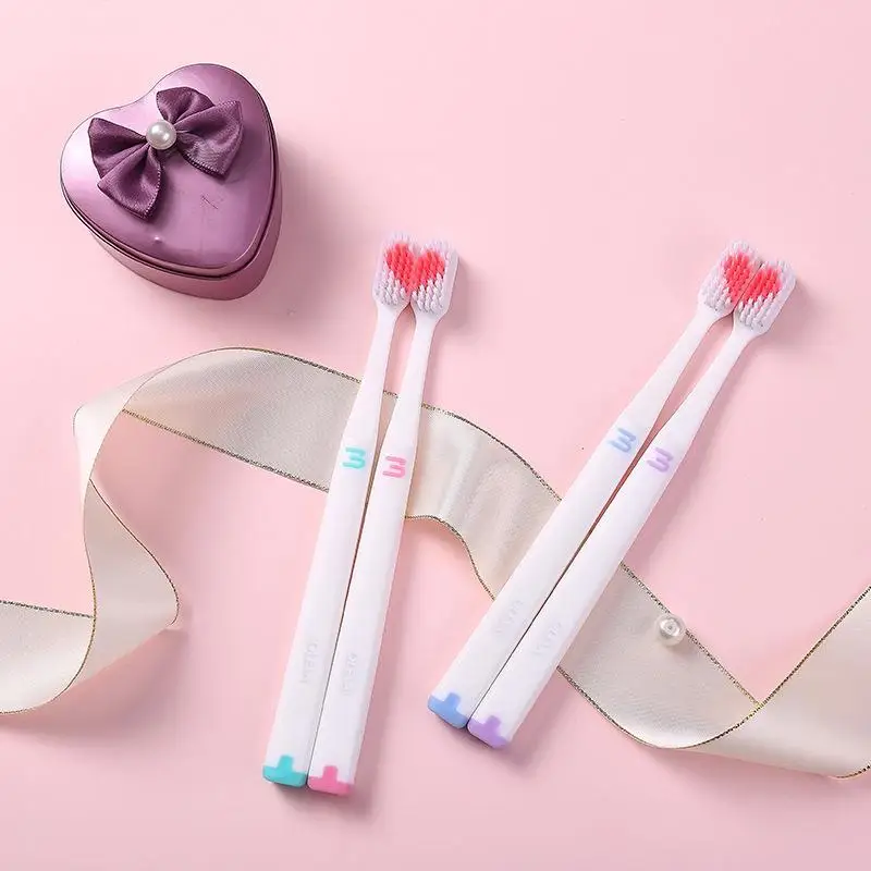 2Pcs Soft-bristle Toothbrush Heart Couple Brush Teeth Eco Friendly Adults Toothbrush Dental Care Travel Essentials+~