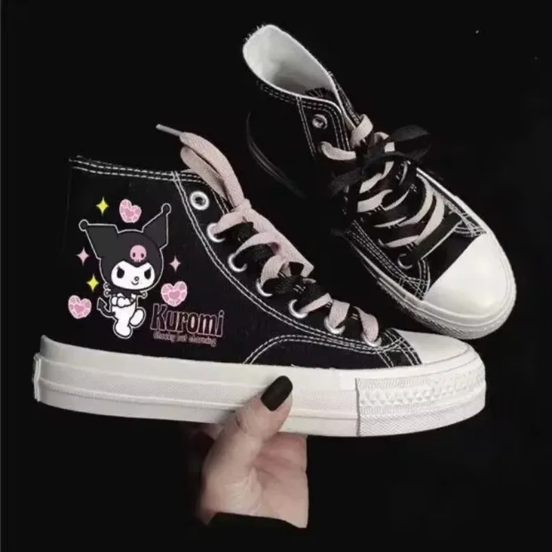 

Animation Kawaii Black Kuromi Little Devil High Top Canvas Shoes Soft Girl Cute Cartoon Girl Student Sneakers Y2k Womens Shoes