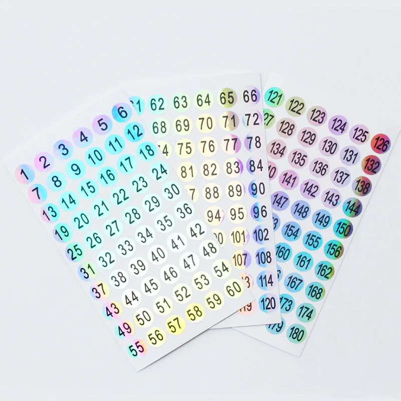 1-300 Nomor Laser Stiker Label Perekat Kuku Lipstik Warna Nomor Tag Stiker Tahan Air Perlengkapan Kantor Sekolah