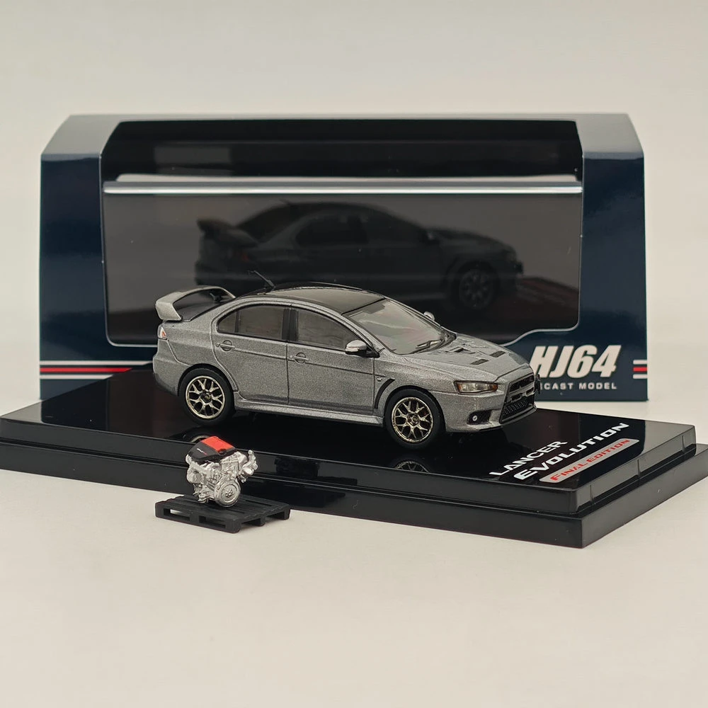 1/64 Hobby Japan Lancer Evolution X Final Edition com modelo de exibição de motor titânio cinza (M) telhado preto HJ 642053 Carro fundido CGM