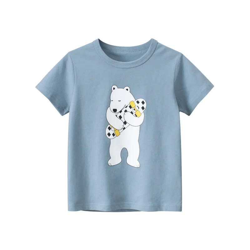 2023 Children Cartoon Short T-Shirts Clothes for Boy 100% Cotton Short Sleeve Car Bear Plane Kids Casual Sport Top Tees