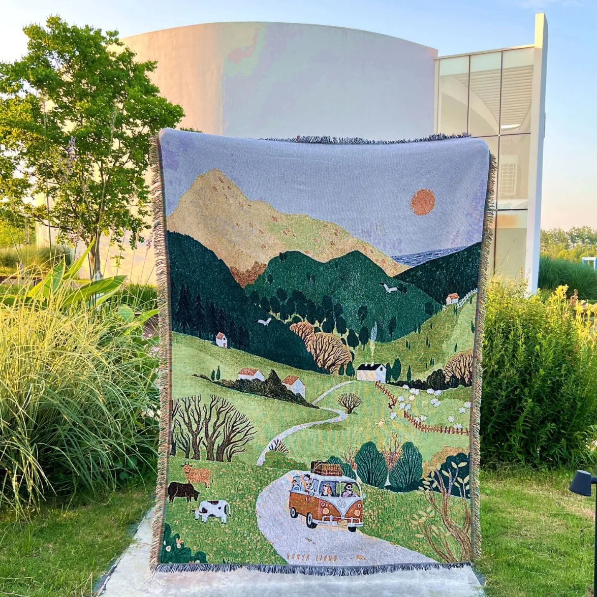 Scenic Jacquard Tapestry Thread Carpet Sofa Towel Blanket Outdoor Camping Blanket Living Room Decorative Tapest  Throw Blanket