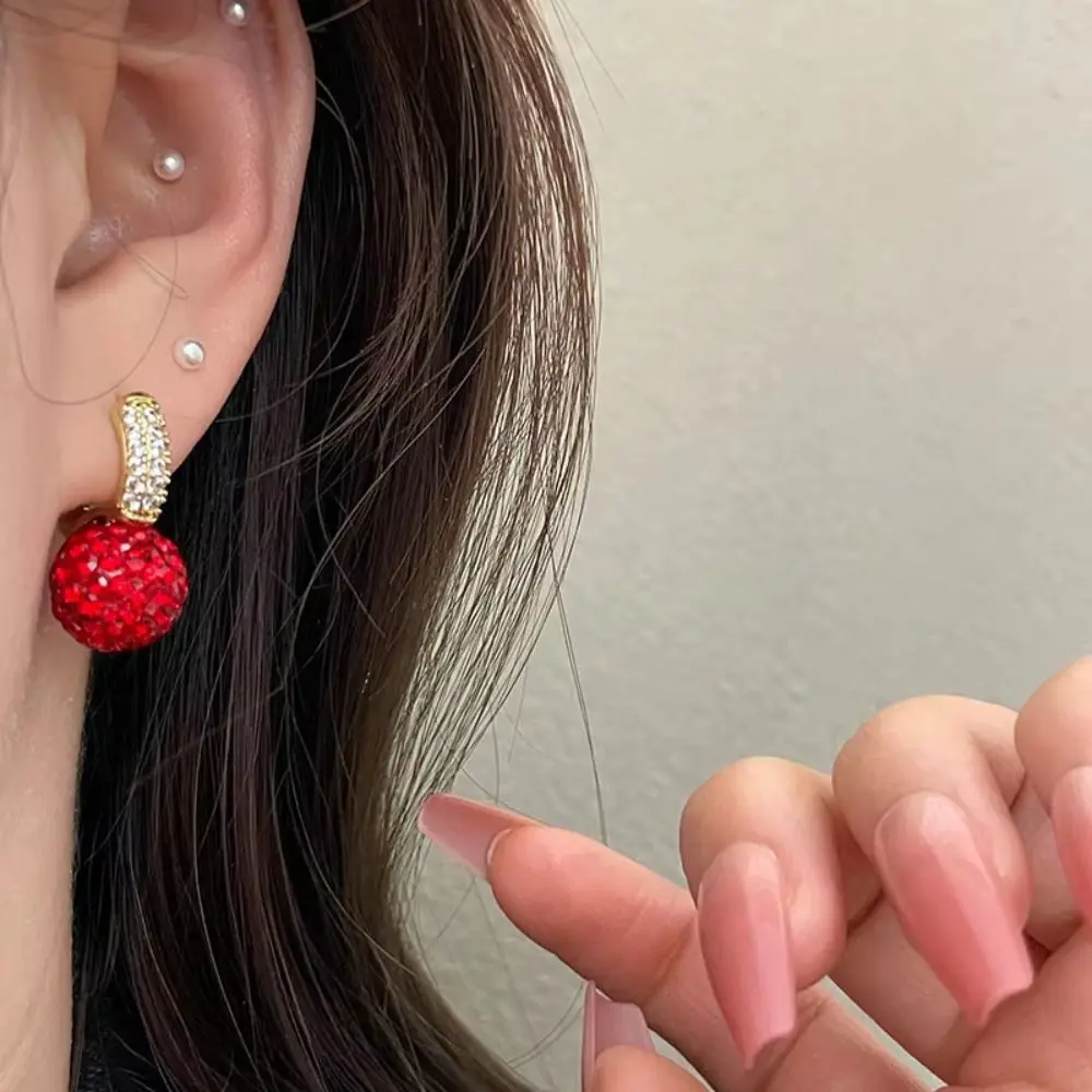 Full Rhinestone Rhinestone Ball Earrings Sparkling Finish Alloy Base Full Rhinestone Earrings Clip-On Style Unique Designed