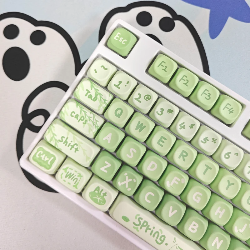 Green Spring Keycap,130 Custom PBT MOA Profile Dye-Sublimation Keyboard Key Cap Set For 60% 65% 75% 80% 100% Mechanical Keyboard