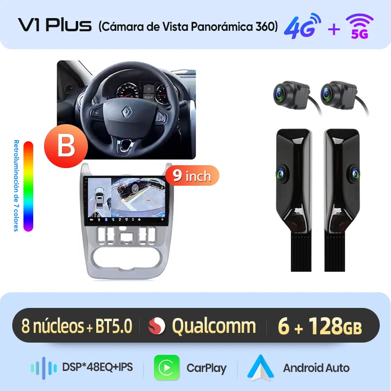 Junsun draadloze CarPlay Android Auto autoradio voor Renault Logan 1 Sandero 2009-2013 auto intelligente systemen BT FM Spaans lokaal - afbeelding 1