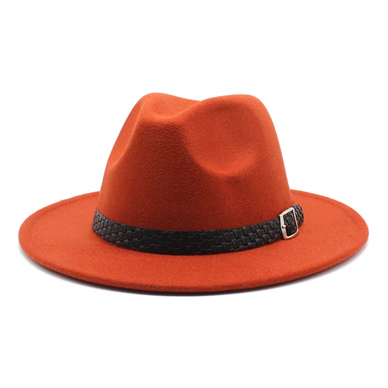 2022 European And American  Hat Autumn And Winter Woolen Hat Black Top Hat Big Brim Belt Men And Women Casual Fedora Hat