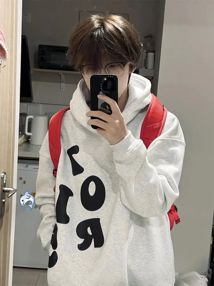 

Oversize Fleece Hoodie Women's Bubble Print Street Style Long Sleeve Regular Length Loose Fit Coat for Couples Autumn Winter
