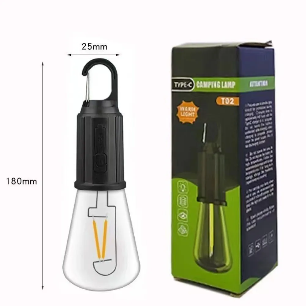 Outdoor Solar Camping Light Retro Tungsten Bulb Portable Atmosphere Lamp Hanging Lantern For Tent Hiking Accessory