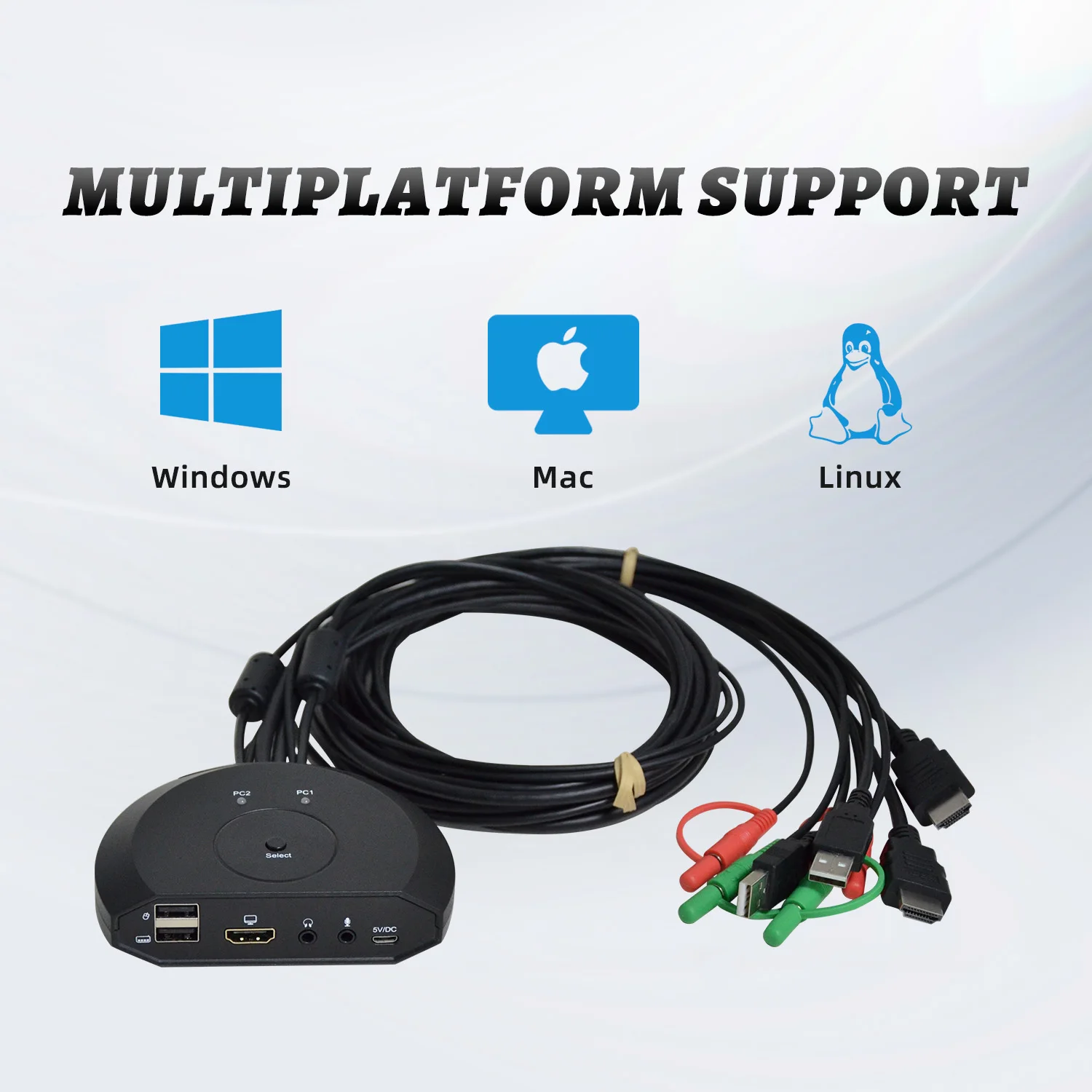 Switch KVM 4K 60Hz com cabo de áudio e HDMI, switcher KVM com cabo USB para 2 computadores para compartilhar um monitor HD