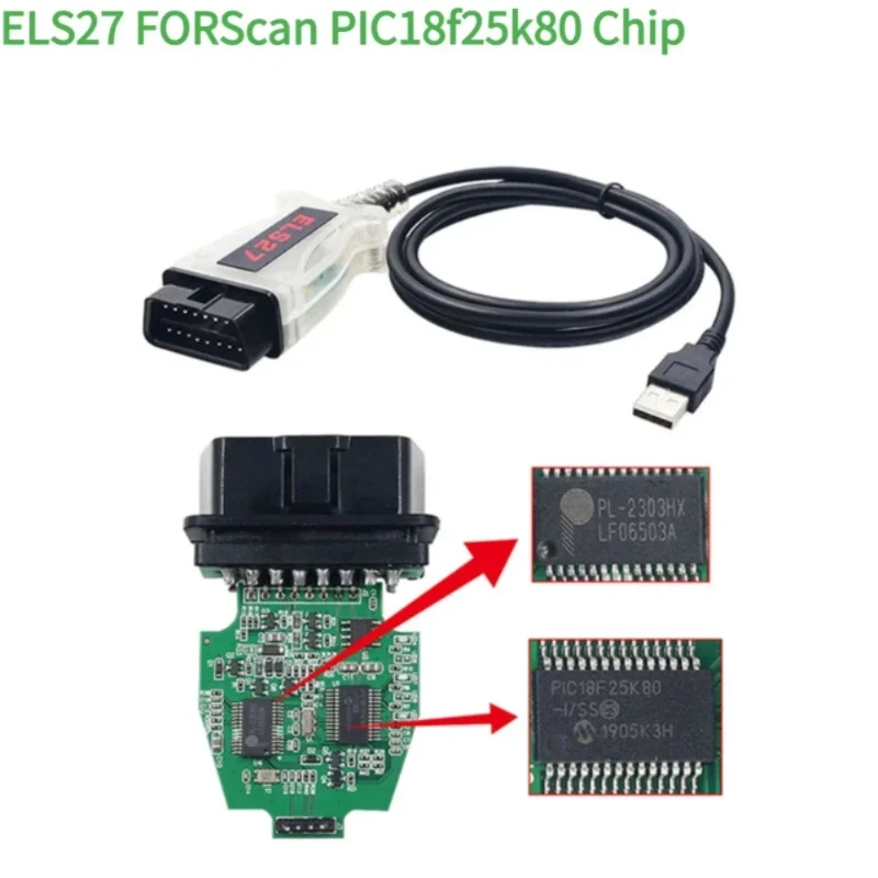 Herramienta de diagnóstico OBD2 para Ford y Mazda, escáner ELS27 V2.3.8 FORscan PIC24HJ128GP Ft/Di Mircochhip ELS27 Multi-idioma, más nuevo