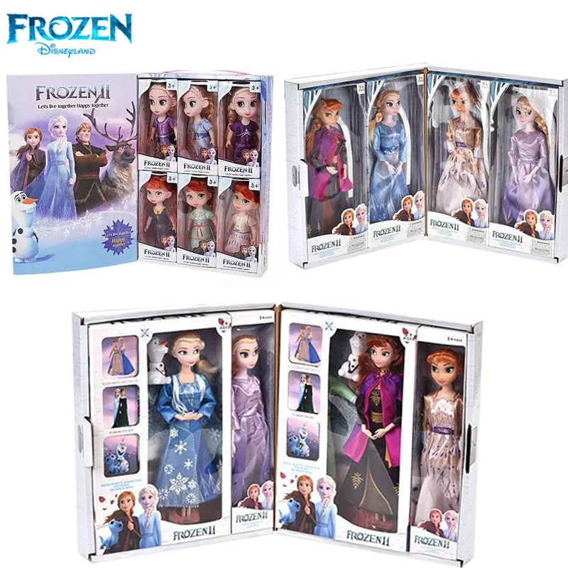 Original Disney Frozen 2 Princess Elsa Anna Dolls 6pcs with Gift Box Sets Model Dolls Collection Toy Birthday Gifts for Girls